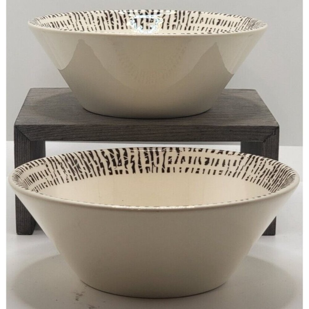 Dudson Black &White Stripped Rim 5.25" Salad Desert Bowl Set (2)